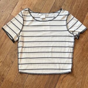 Caution To The Wind Black and White Striped Cropped Short Sleeve Top - M
